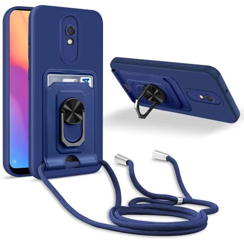Coque Cordon De Collier Xiaomi Redmi 8a, 360¡Ãanneau Support Fente Carte De La Case-Bleu