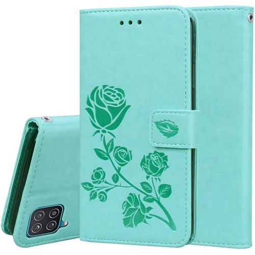 Pour Coque Samsung Galaxy A12/A12 Nacho/M12, Premium Pu Cuir Flip Motif En Relief, Carte Fentes/Stand Fonction, Vert
