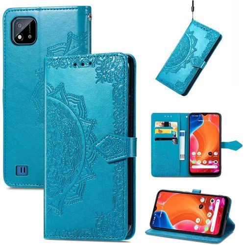 Pour Coque Realme C11 2021, Premium Pu Motif En Relief, Bleu