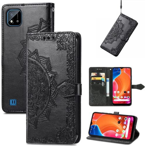 Pour Coque Realme C11 2021, Premium Pu Motif En Relief, Noir