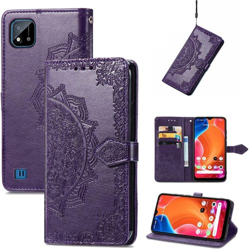 Pour Coque Realme C11 2021, Premium Pu Motif En Relief, Violet
