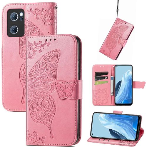 Pour Coque Oppo Find X5 Lite, Premium Pu Motif En Relief, Rose