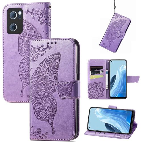 Pour Coque Oppo Find X5 Lite, Premium Pu Motif En Relief, Violet Clair