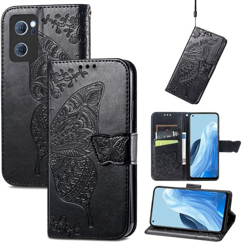 Pour Coque Oppo Find X5 Lite, Premium Pu Motif En Relief, Noir