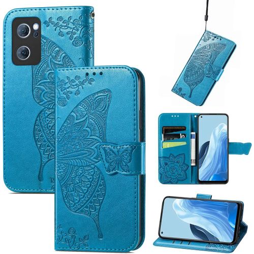 Pour Coque Oppo Find X5 Lite, Premium Pu Motif En Relief, Bleu