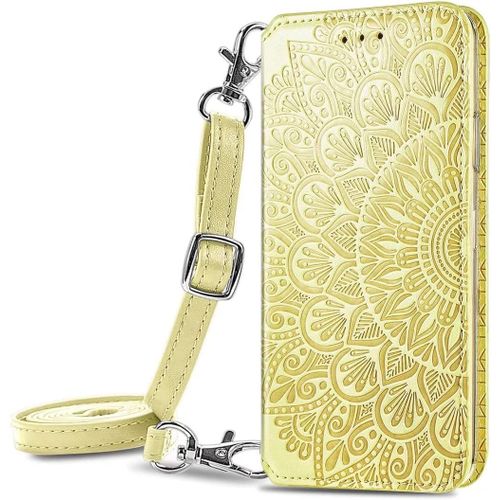 Pour Coque Realme C21y/Realme C25y, Premium Pu + Tpu Motif En Relief, [Detachable Lanyard], Jaune