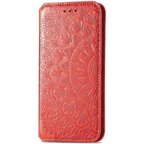 Pour Telephone Realme C21y/Realme C25y Etui, Premium Pu + Tpu Motif En Relief Retourner Cuir Coque Anti Chute Case Cover, Rouge