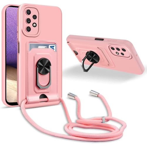 Coque Cordon De Collier Samsung Galaxy A32 5g, 360¡Ãanneau Support Fente Carte De La Case-Pink