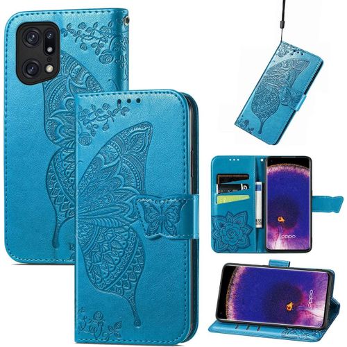Pour Coque Oppo Find X5 Pro, Premium Pu Motif En Relief, Bleu