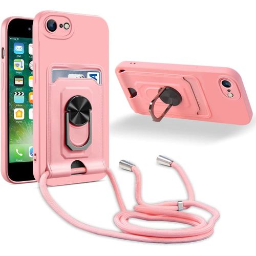 Coque Cordon De Collier Iphone 8/7/6/6s/Se 2020, 360¡Ãanneau Support Fente Carte De La Case-Pink