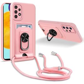 Coque Cordon De Collier Samsung Galaxy A52 4g/5g/A52s 5g, 360¡Ãanneau Support Fente Carte De La Case-Pink