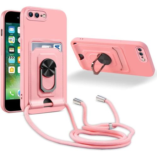Coque Cordon De Collier Iphone 7 Plus/Iphone 8 Plus, 360¡Ãanneau Support Fente Carte De La Case-Pink