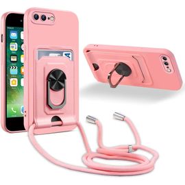 Coque Cordon De Collier Iphone 7 Plus/Iphone 8 Plus, 360¡Ãanneau Support Fente Carte De La Case-Pink