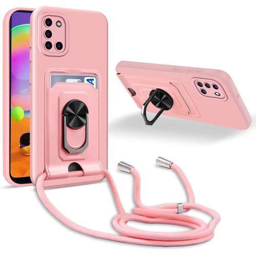 Coque Cordon De Collier Samsung Galaxy A31, 360¡Ãanneau Support Fente Carte De La Case-Pink