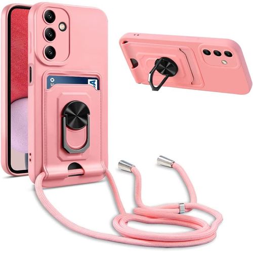 Coque Cordon De Collier Samsung Galaxy A14 5g, 360¡Ãanneau Support Fente Carte De La Case-Pink