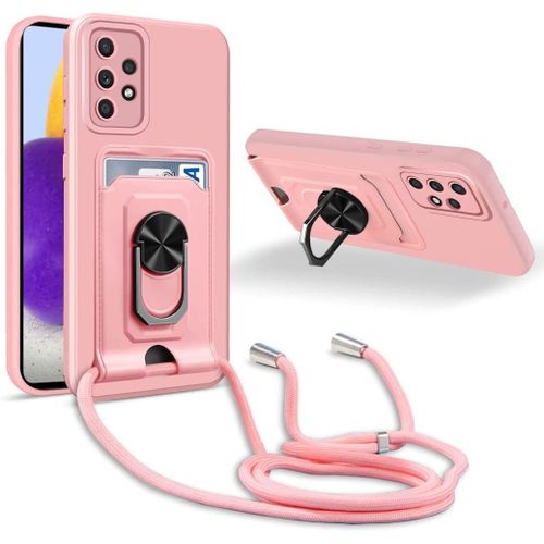 Coque Cordon De Collier Samsung Galaxy A72 4g/5g, 360¡Ãanneau Support Fente Carte De La Case-Pink