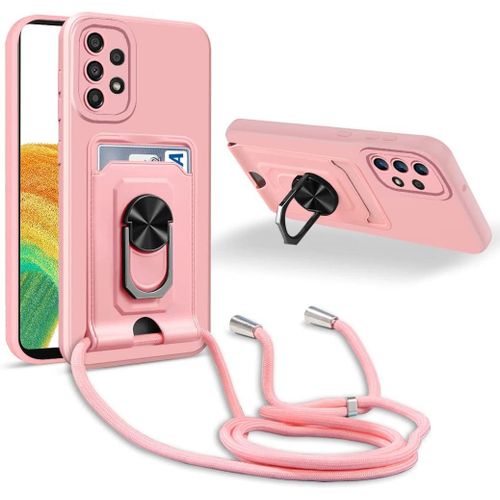 Coque Cordon De Collier Samsung Galaxy A33 5g, 360¡Ãanneau Support Fente Carte De La Case-Pink
