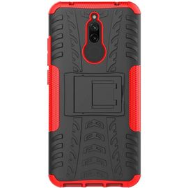 Coque Compatible Avec Xiaomi Redmi 8+Protection Verre Trempe,Armor Support Etui Hybride Cover Cases Housse(Rouge