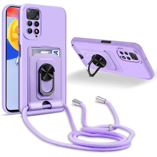 Coque Cordon De Collier Xiaomi Redmi Note 11 Pro/Note 11 Pro 5g, 360¡Ãanneau Support Fente Carte De La Case-Pourpre