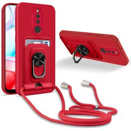 Coque Cordon De Collier Xiaomi Redmi 8, 360¡Ãanneau Support Fente Carte De La Case-Rouge