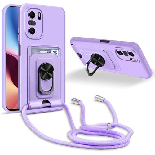 Coque Cordon De Collier Xiaomi Poco F3/Mi 11i/Redmi K40/K40 Pro, 360¡Ãanneau Support Fente Carte De La Case-Pourpre