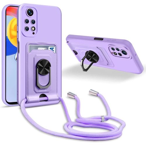 Coque Cordon De Collier Xiaomi Redmi Note 11/Note 11s (6.43""), 360¡Ãanneau Support Fente Carte De La Case-Pourpre
