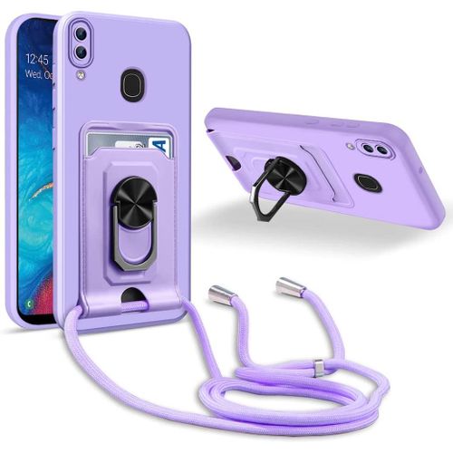 Coque Cordon De Collier Samsung Galaxy A20/A30, 360¡Ãanneau Support Fente Carte De La Case-Pourpre
