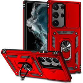 Coque Pour Samsung Galaxy S23 Ultra Etui, Antichoc Militaire Protection Coque Samsung Galaxy S23 Ultra Housse [Protection Camera] [Support De Voiture Magnetique] Rouge
