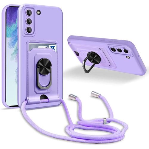 Coque Cordon De Collier Samsung Galaxy S21 Fe, 360¡Ãanneau Support Fente Carte De La Case-Pourpre