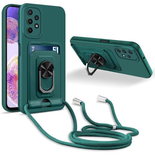 Coque Cordon De Collier Samsung Galaxy A23 5g, 360¡Ãanneau Support Fente Carte De La Case-Vert
