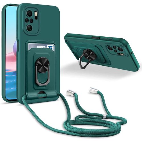 Coque Cordon De Collier Xiaomi Redmi Note 10/Note 10s, 360¡Ãanneau Support Fente Carte De La Case-Vert