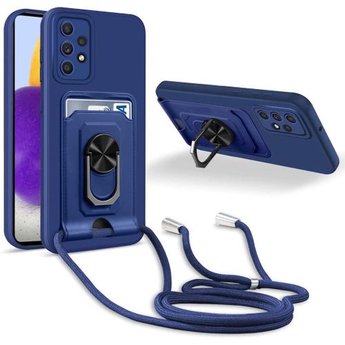 Coque Cordon De Collier Samsung Galaxy A72 4g/5g, 360¡Ãanneau Support Fente Carte De La Case-Bleu