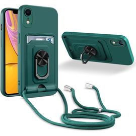 Coque Cordon De Collier Iphone Xr, 360¡Ãanneau Support Fente Carte De La Case-Vert