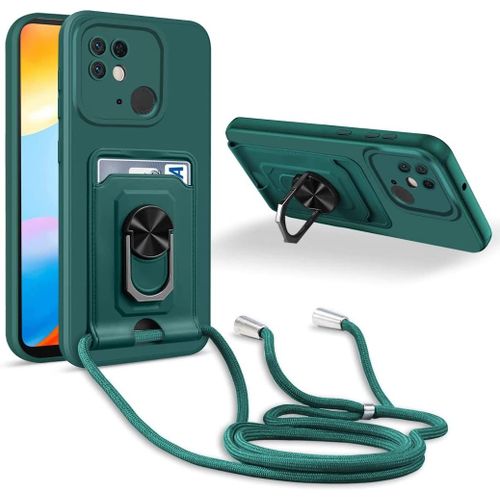 Coque Cordon De Collier Xiaomi Redmi 10c, 360¡Ãanneau Support Fente Carte De La Case-Vert