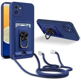 Coque Cordon De Collier Samsung Galaxy A03[Phone: 164 Mm], 360¡Ãanneau Support Fente Carte De La Case-Bleu