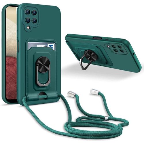 Coque Cordon De Collier Samsung Galaxy A12/M12, 360¡Ãanneau Support Fente Carte De La Case-Vert