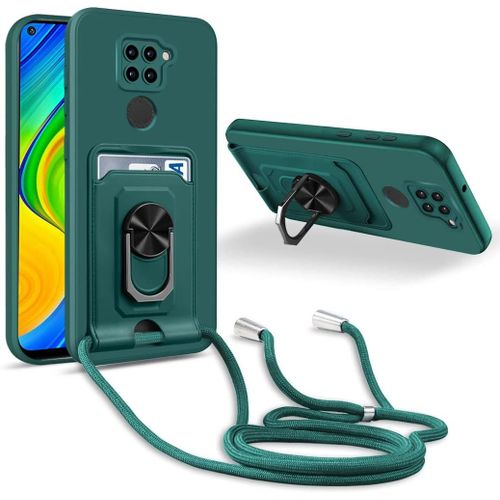 Coque Cordon De Collier Xiaomi Redmi Note 9, 360¡Ãanneau Support Fente Carte De La Case-Vert