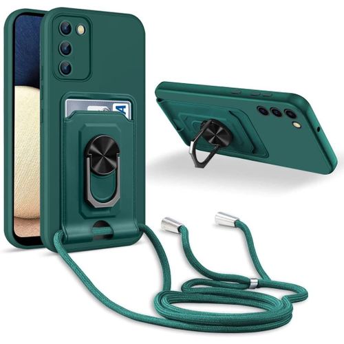 Coque Cordon De Collier Samsung Galaxy A02s/A03s[Phone: 164.2 Mm], 360¡Ãanneau Support Fente Carte De La Case-Vert