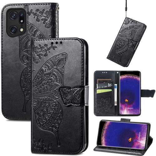 Pour Coque Oppo Find X5, Premium Pu Motif En Relief, Noir