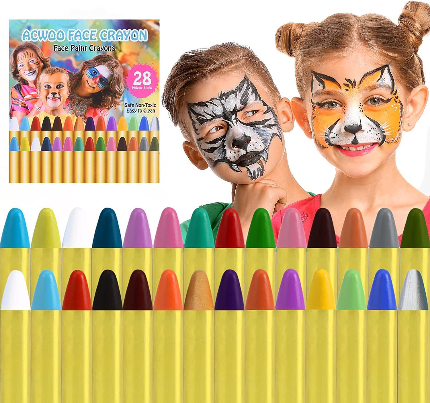 Visage Peinture, 28 Couleurs Crayons Maquillage Artistique, Sûr,  Non-Toxique, Lavable, Peinture Corporelle pour Enfants, Cosplay, Carnaval,  Anniversaire, Halloween, Pâques, Noël