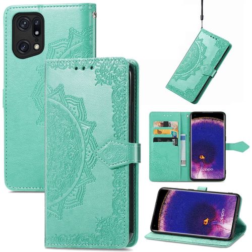 Pour Coque Oppo Find X5, Premium Pu Motif En Relief, Vert