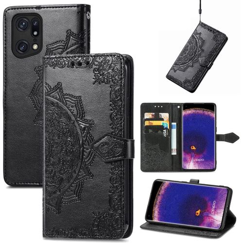 Pour Coque Oppo Find X5, Premium Pu Motif En Relief, Noir