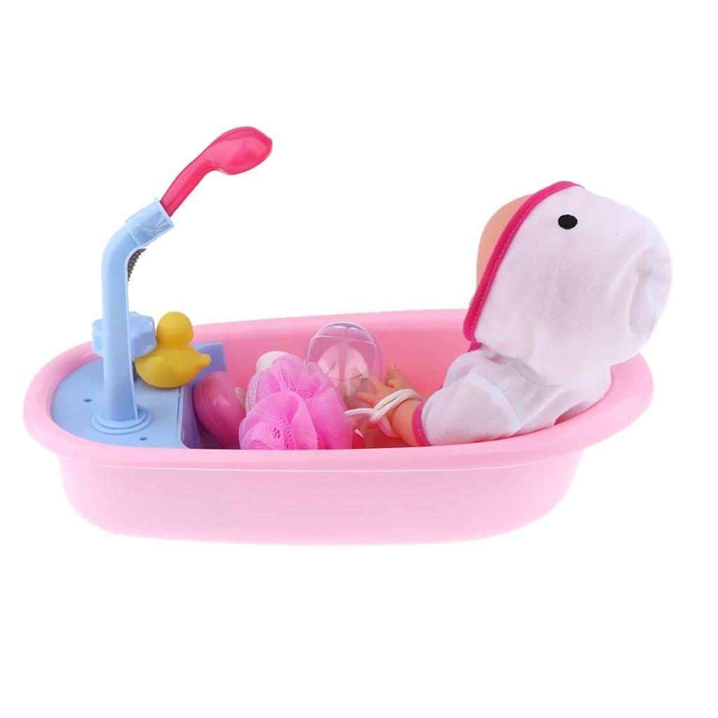 Baignoire bébé rose avec accessoires pour poupées - Ensemble de