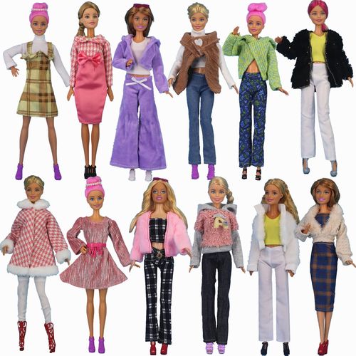 12 Pièces De Vêtements D'hiver Simples 29 Cm Barbie Poupée 6 Points Ski Personnalité Mode Robe Costume
