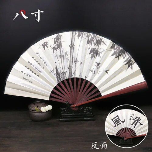 Ventilateur Pliant Grue de Style Prairie pour Homme et Femme,Accessoire de brevavec Pompon,Style Chinois,10 Pouces