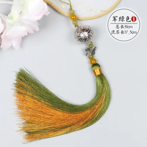 Ventilateur Pliant Grue de Style Prairie pour Homme et Femme,Accessoire de brevavec Pompon,Style Chinois,10 Pouces