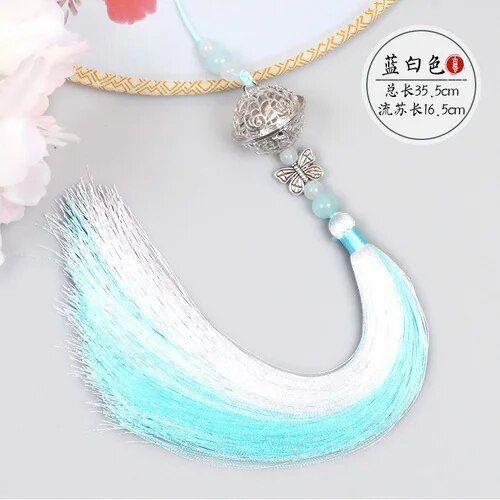 Ventilateur Pliant Grue de Style Prairie pour Homme et Femme,Accessoire de brevavec Pompon,Style Chinois,10 Pouces