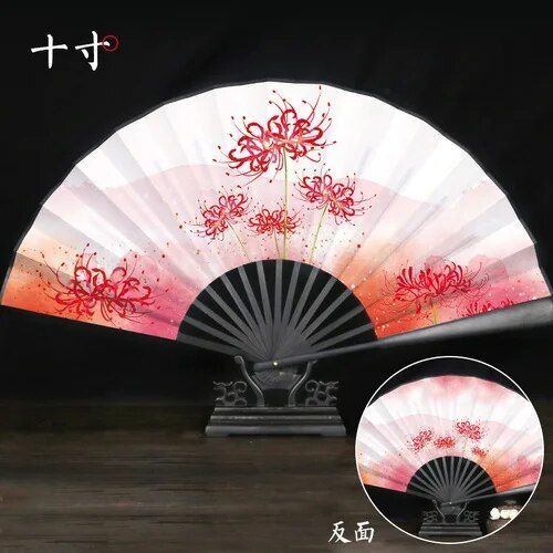 Ventilateur Pliant Grue de Style Prairie pour Homme et Femme,Accessoire de brevavec Pompon,Style Chinois,10 Pouces