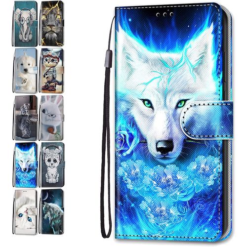 Coque Pour Samsung Galaxy S9 Plus Cuir Flip Case Cover Motif Fentes De Carte Pochette A Rabat Protecteur - Loup Rose