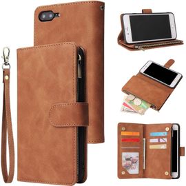 Coque Pour Iphone 7 Plus/Iphone 8 Plus, Pu Flip Case Fentes De Cartes Fonction Support, Fermeture - Brun